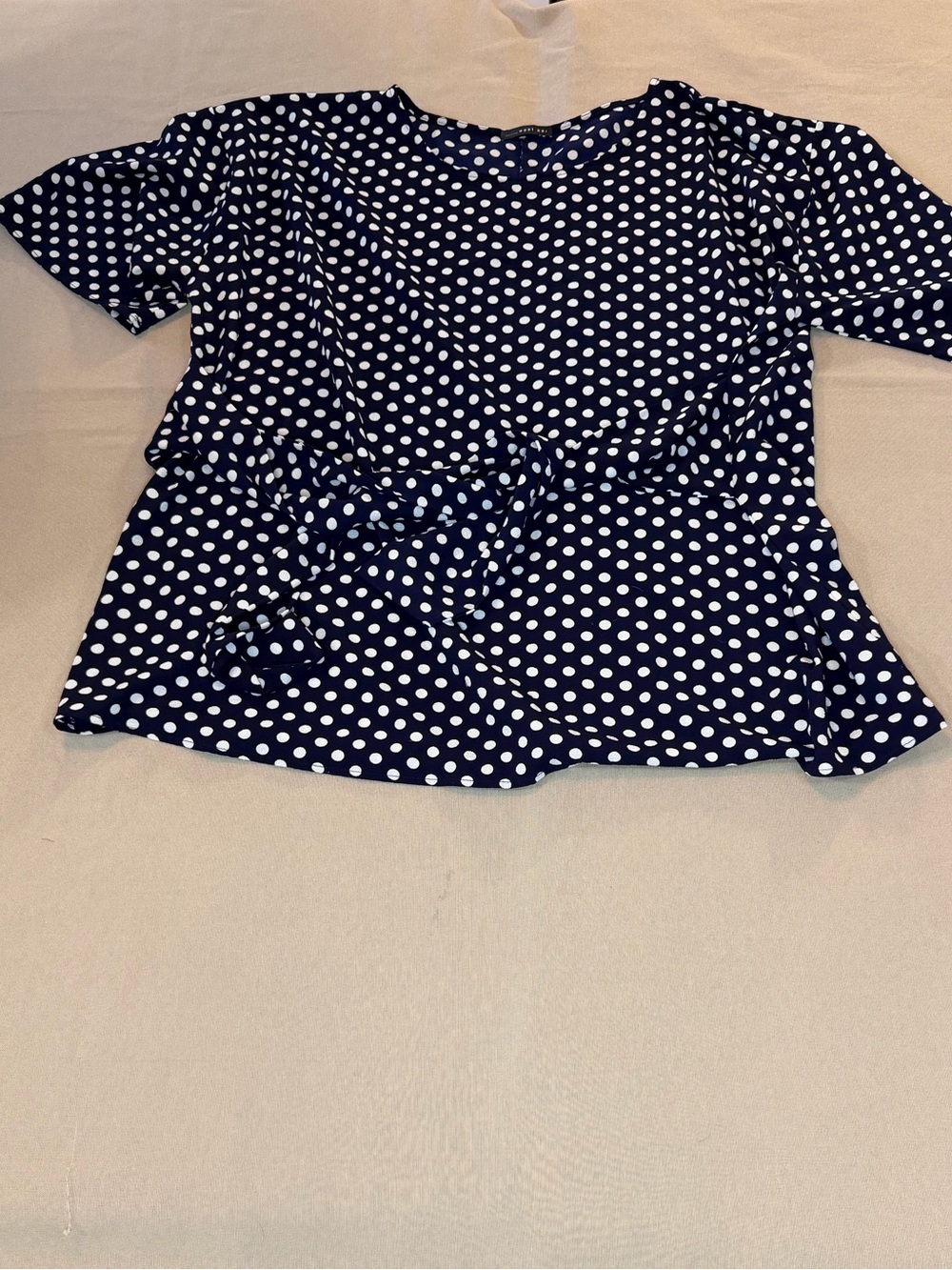 West Kei Navy and White Polka Dot Peplum Tee